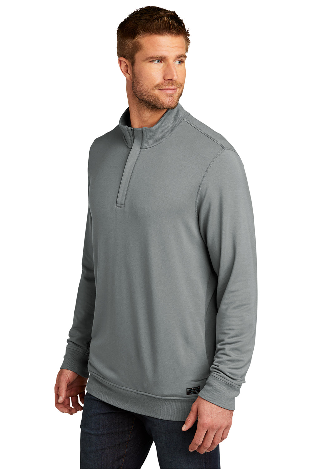 TravisMathew TM1MU419 Mens Newport Fleece 1/4 Zip Jacket Quiet Shade Grey Model 3Q