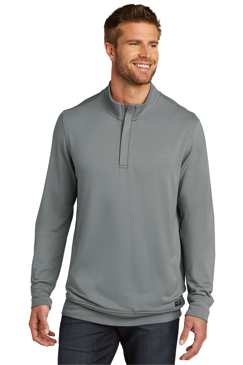 TravisMathew TM1MU419 Mens Newport Fleece 1/4 Zip Jacket Quiet Shade Grey Model Front