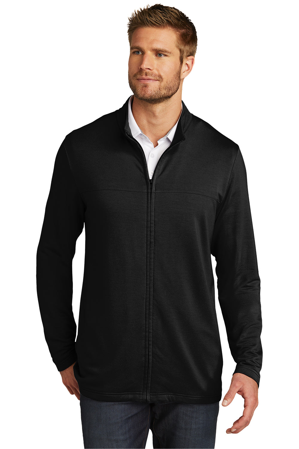 TravisMathew TM1MU420 Mens Newport Fleece Full Zip Jacket Black Model Front