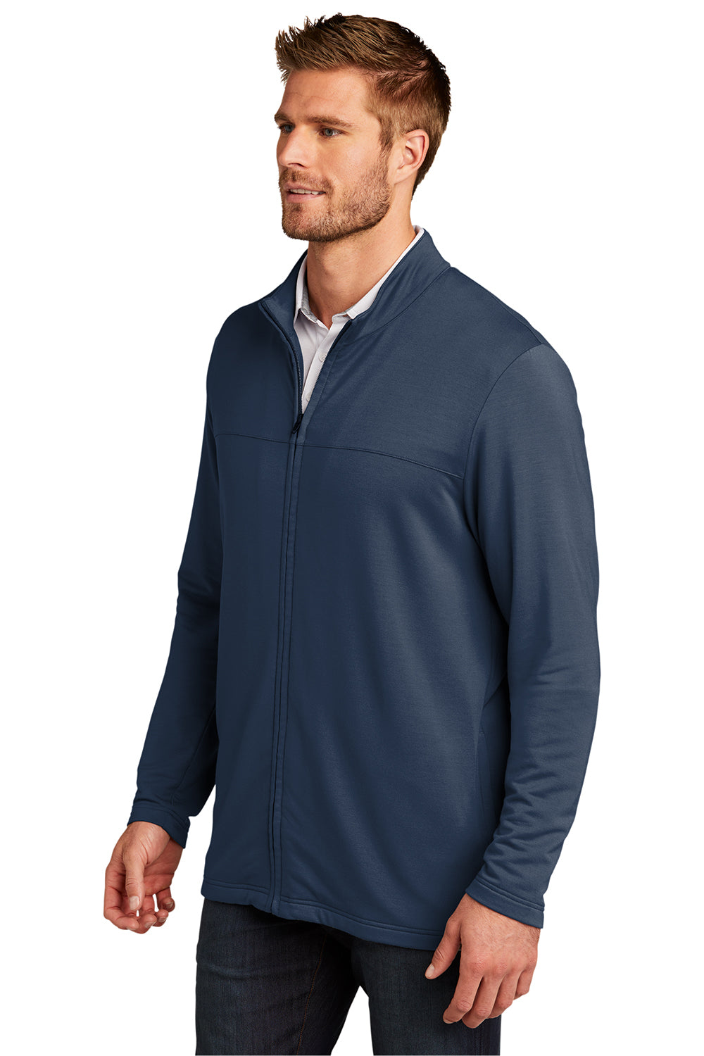 TravisMathew TM1MU420 Mens Newport Fleece Full Zip Jacket Blue Nights Model 3Q