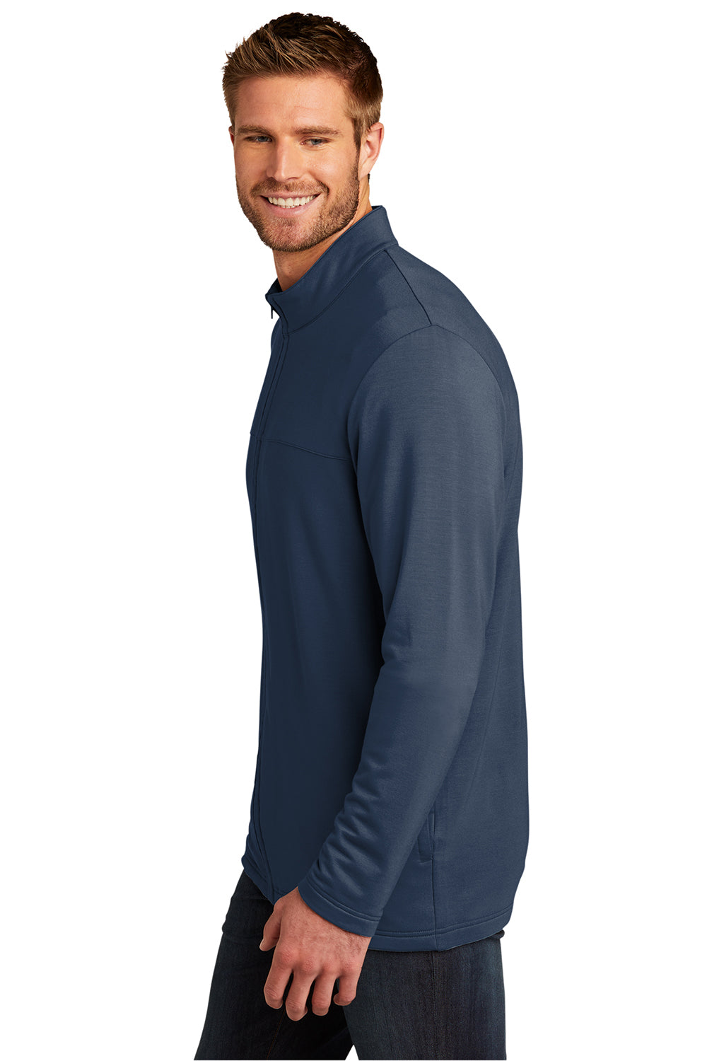 TravisMathew TM1MU420 Mens Newport Fleece Full Zip Jacket Blue Nights Model Side