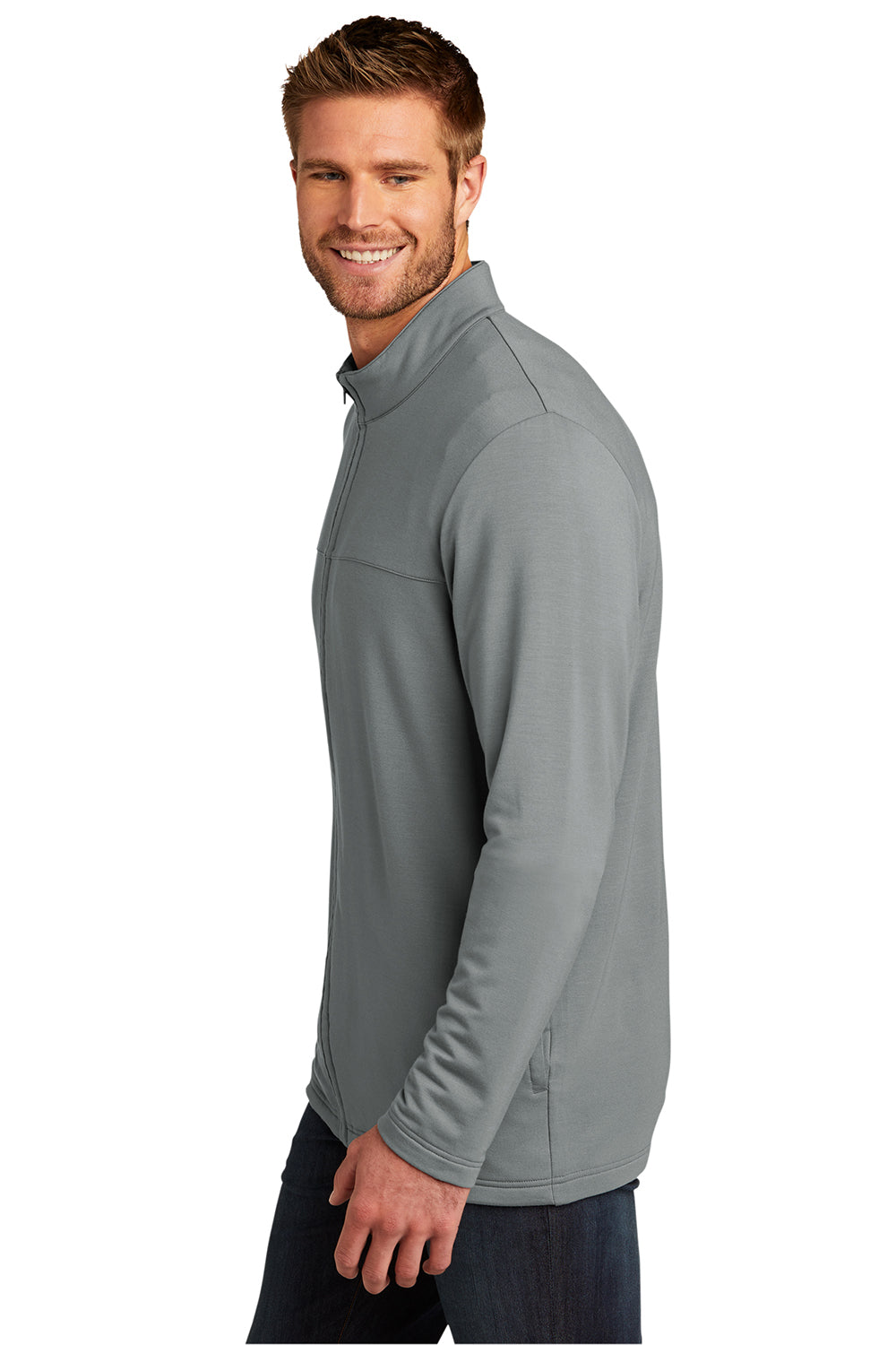TravisMathew TM1MU420 Mens Newport Fleece Full Zip Jacket Quiet Shade Grey Model Side