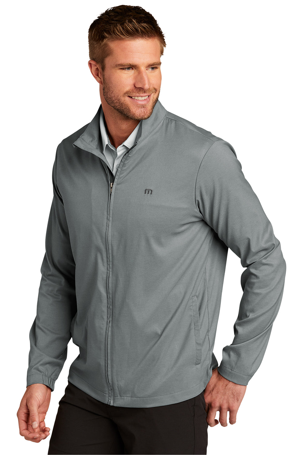 TravisMathew TM1MU422 Mens Surfside Full Zip Jacket Heather Quiet Shade Grey Model 3Q