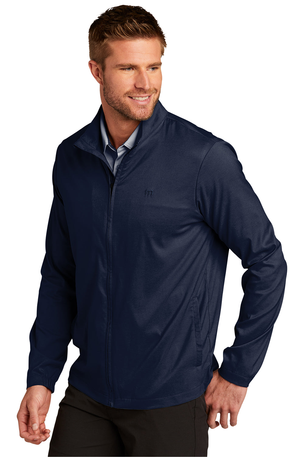 TravisMathew TM1MU422 Mens Surfside Full Zip Jacket Vintage Indigo Blue/Black Model 3Q