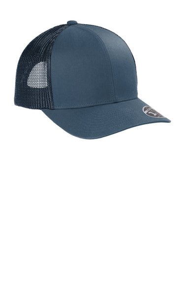 TravisMathew Hats TM1MU423 Mens Cruz Adjustable Trucker Hat Vintage Indigo Blue Flat Front