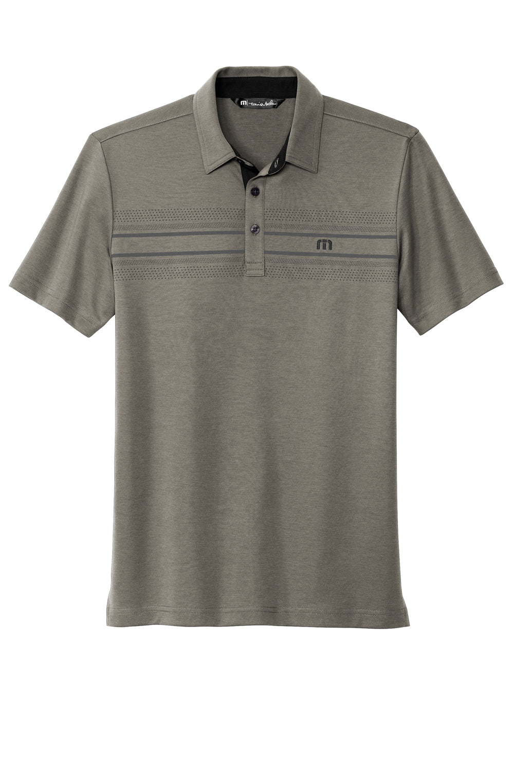 TravisMathew TM1MW450 Mens Monterey Wrinkle Resistant Chest Stripe Short Sleeve Polo Shirt Quiet Shade Grey Flat Front