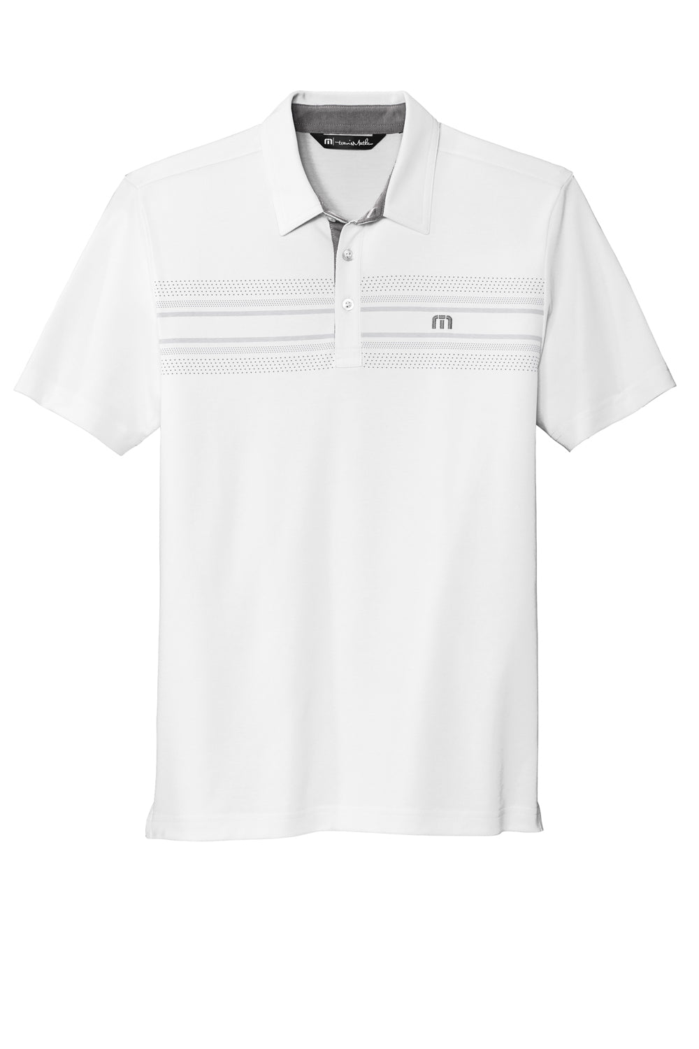 TravisMathew TM1MW450 Mens Monterey Wrinkle Resistant Chest Stripe Short Sleeve Polo Shirt White Flat Front