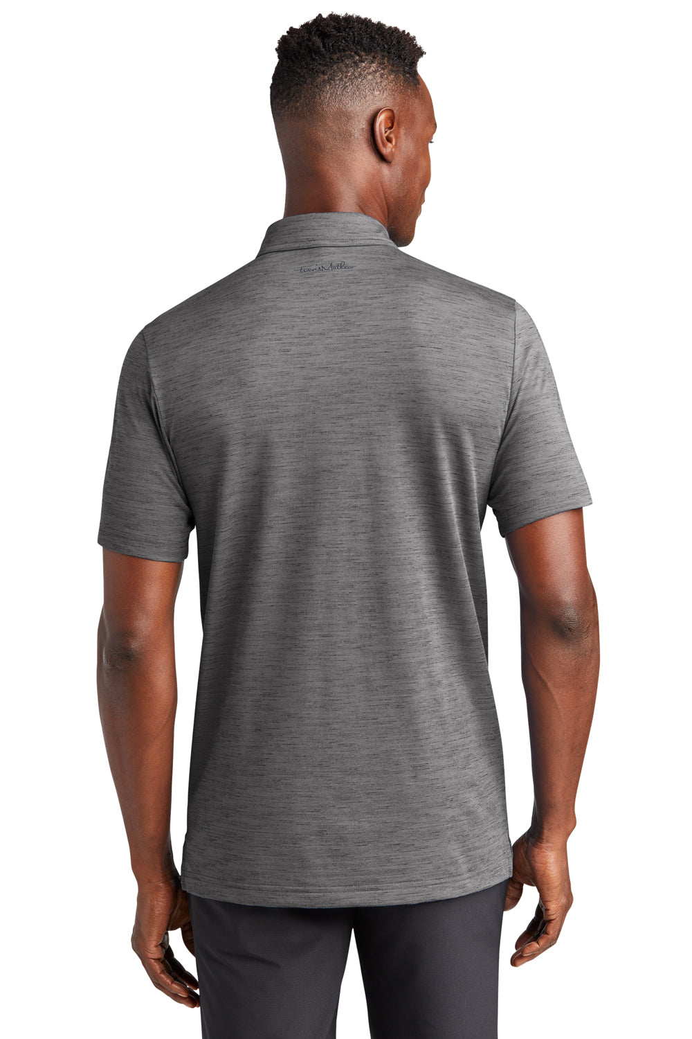 TravisMathew TM1MW451 Mens Auckland Slub Wrinkle Resistant Short Sleeve Polo Shirt Dark Grey Model Back
