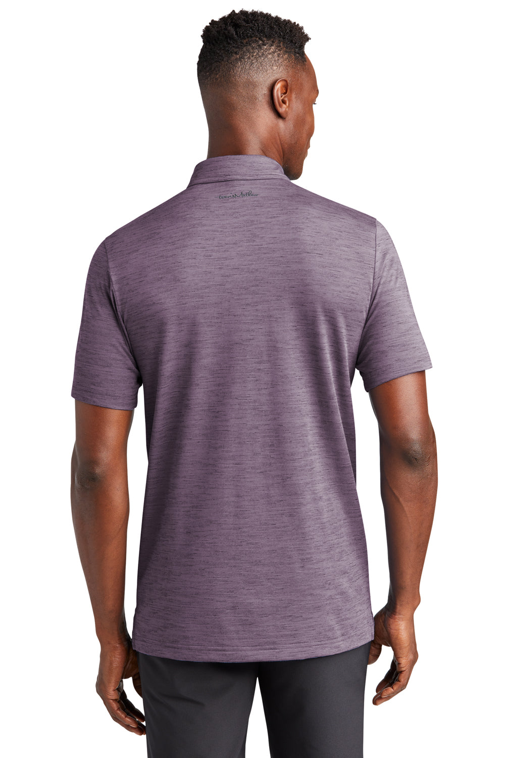 TravisMathew TM1MW451 Mens Auckland Slub Wrinkle Resistant Short Sleeve Polo Shirt Sage Purple Model Back