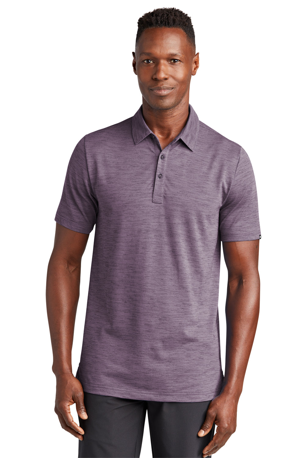 TravisMathew TM1MW451 Mens Auckland Slub Wrinkle Resistant Short Sleeve Polo Shirt Sage Purple Model Front