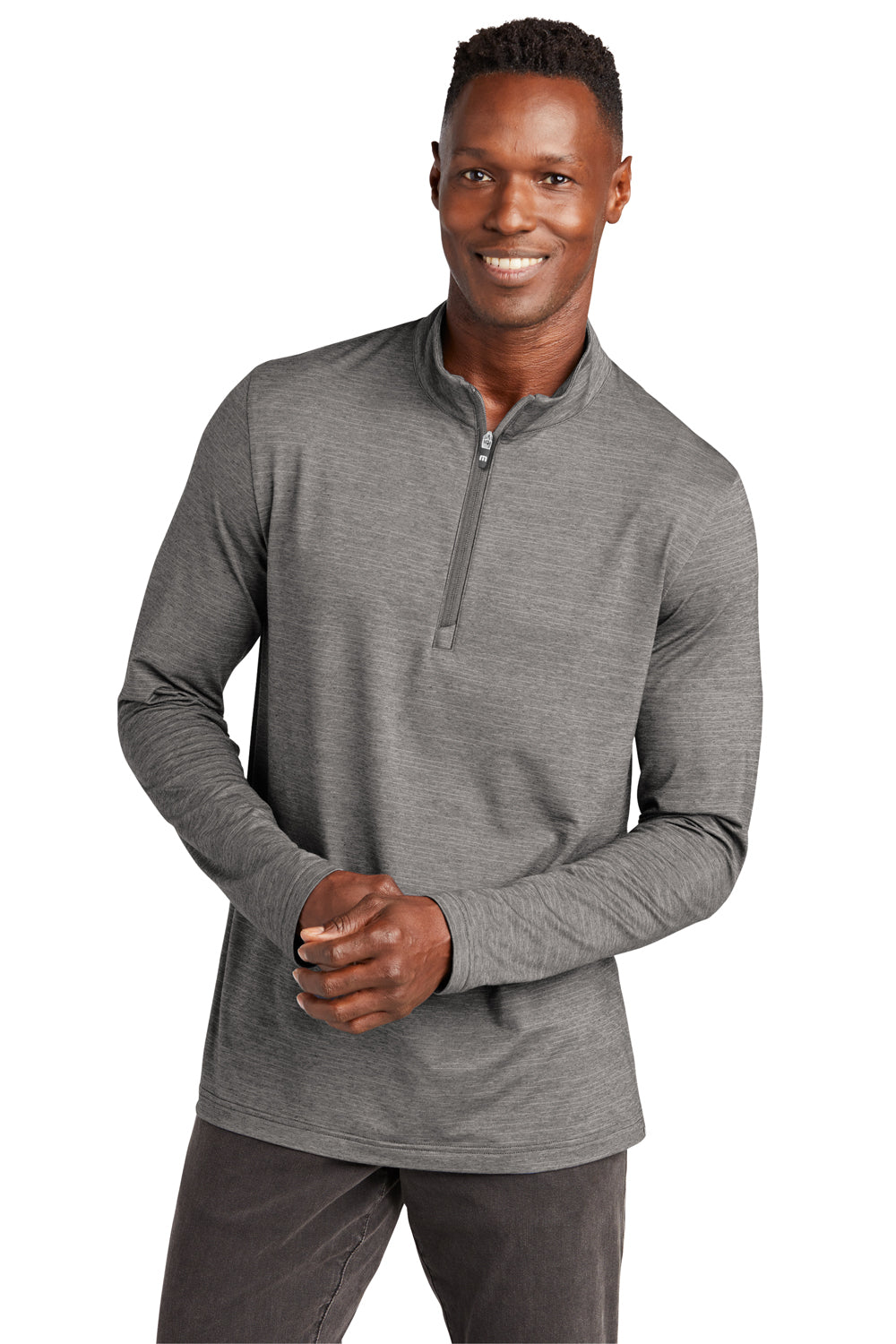 TravisMathew TM1MW452 Mens Crestview 1/4 Zip Sweatshirt Heather Grey Model Front