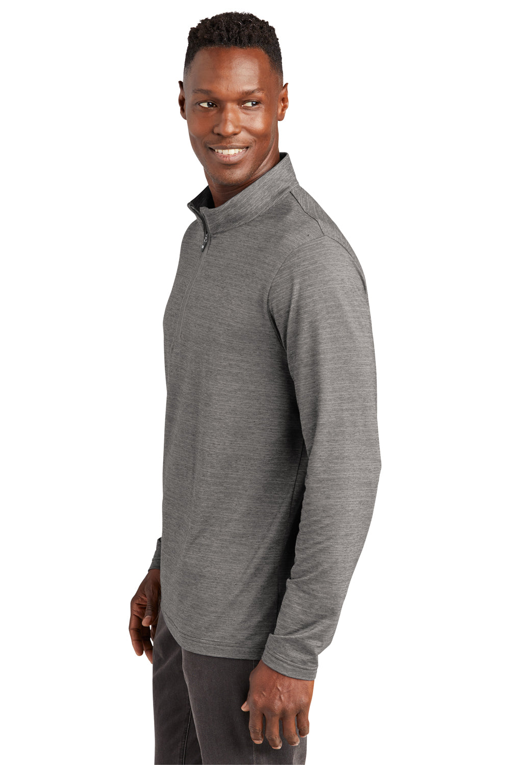 TravisMathew TM1MW452 Mens Crestview 1/4 Zip Sweatshirt Heather Grey Model Side