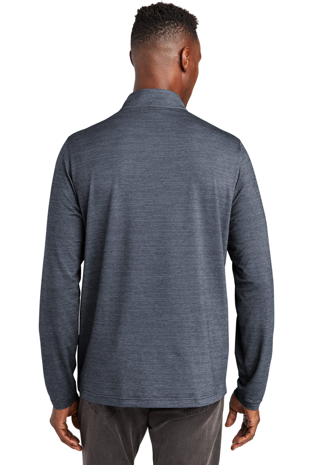 TravisMathew TM1MW452 Mens Crestview 1/4 Zip Sweatshirt Heather Vintage Indigo Blue Model Back