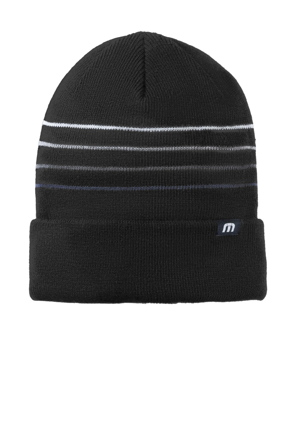 TravisMathew Hats TM1MY393 Unisex Striped Cuffed Beanie Black Flat Front