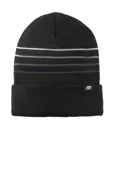 TravisMathew Hats TM1MY393 Unisex Striped Cuffed Beanie Black Flat Front