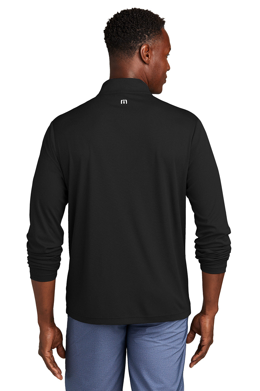TravisMathew TM1MY397 Mens Coto Performance Wrinkle Resistant 1/4 Zip Sweatshirt Black Model Back