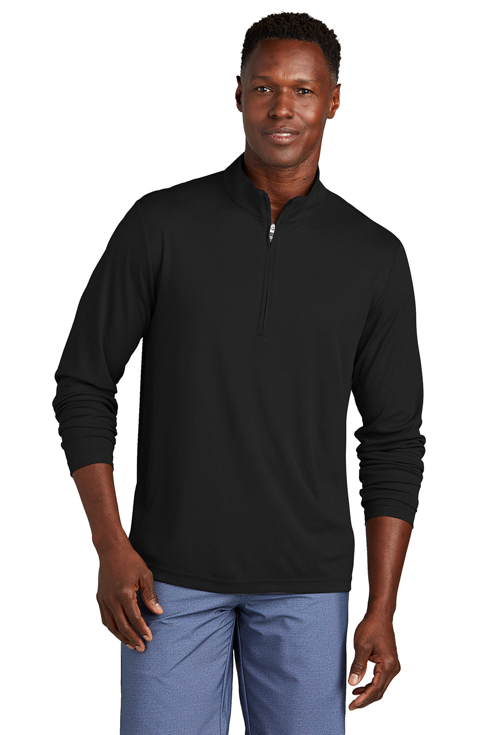 TravisMathew TM1MY397 Mens Coto Performance Wrinkle Resistant 1/4 Zip Sweatshirt Black Model Front