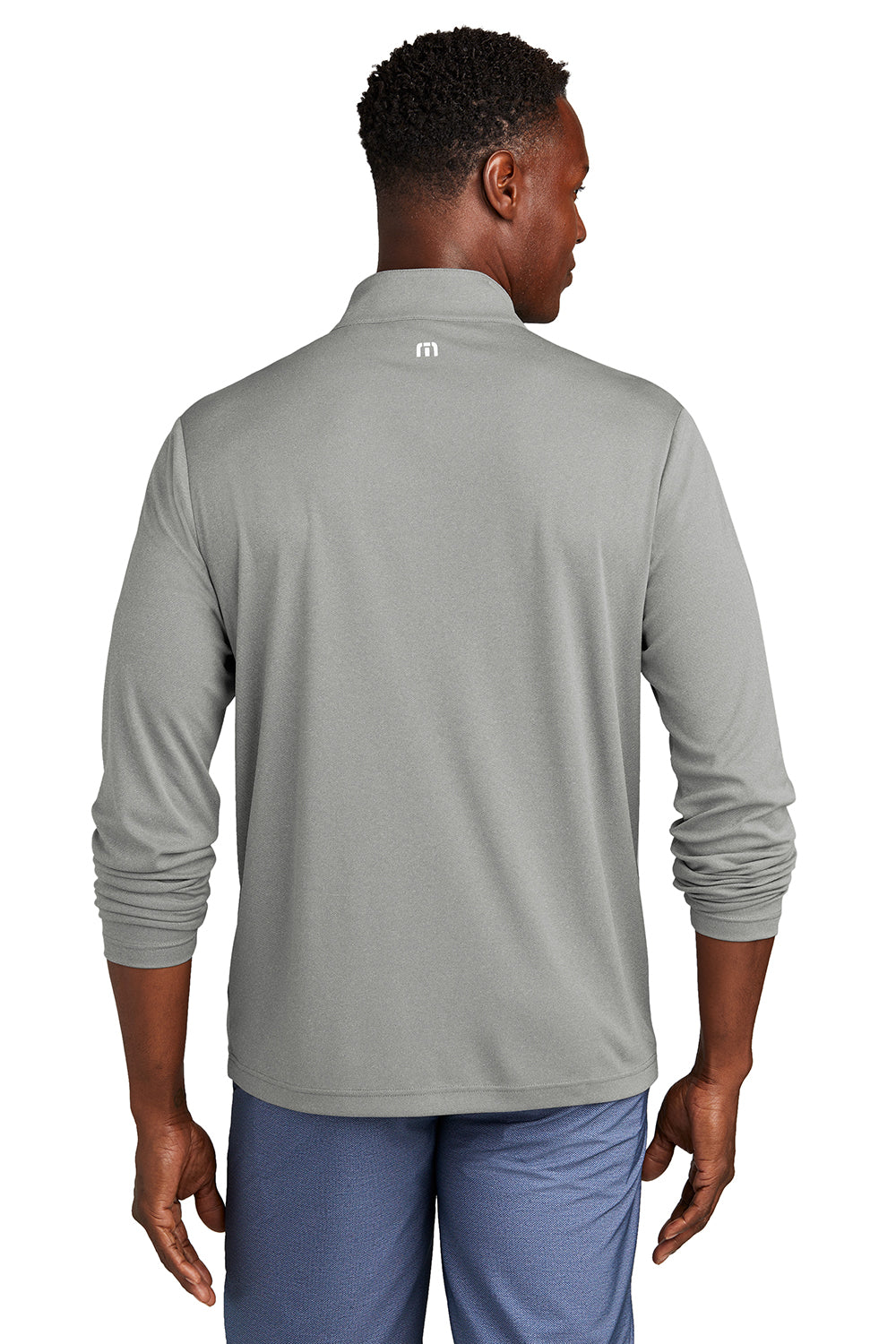 TravisMathew TM1MY397 Mens Coto Performance Wrinkle Resistant 1/4 Zip Sweatshirt Heather Quiet Shade Grey Model Back