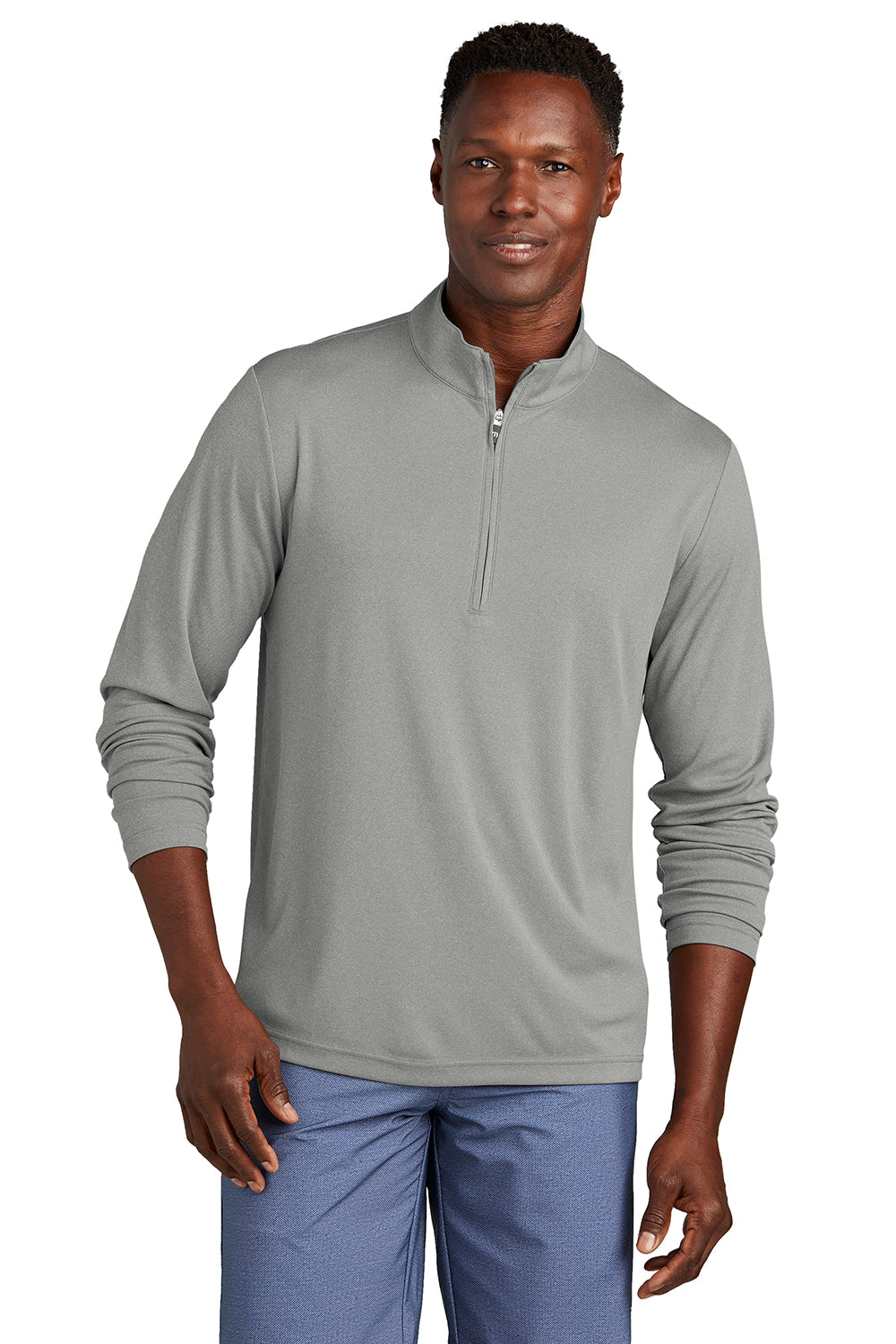 TravisMathew TM1MY397 Mens Coto Performance Wrinkle Resistant 1/4 Zip Sweatshirt Heather Quiet Shade Grey Model Front