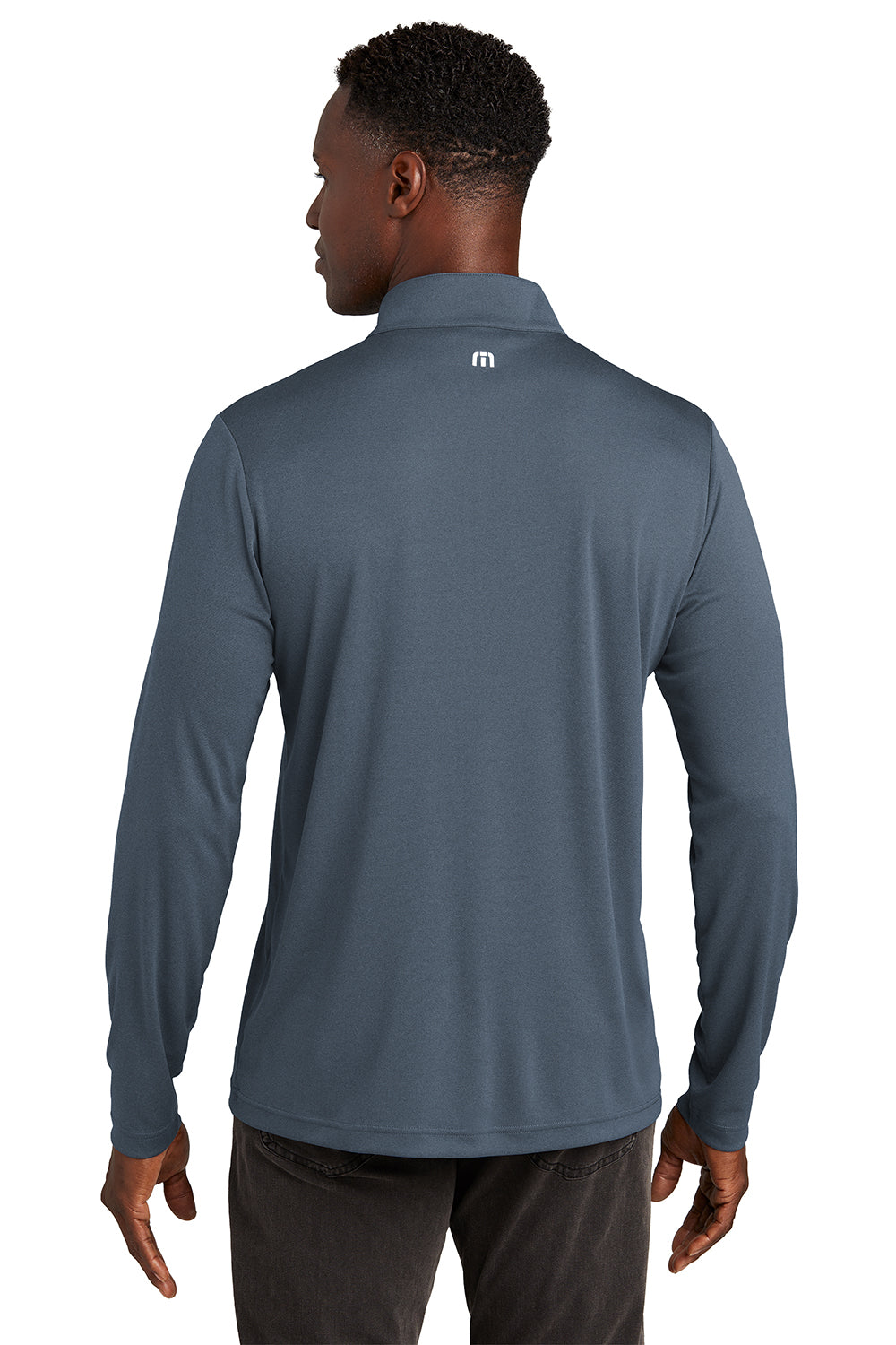 TravisMathew TM1MY397 Mens Coto Performance Wrinkle Resistant 1/4 Zip Sweatshirt Vintage Indigo Blue/Black Model Back