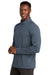 TravisMathew TM1MY397 Mens Coto Performance Wrinkle Resistant 1/4 Zip Sweatshirt Vintage Indigo Blue/Black Model Side