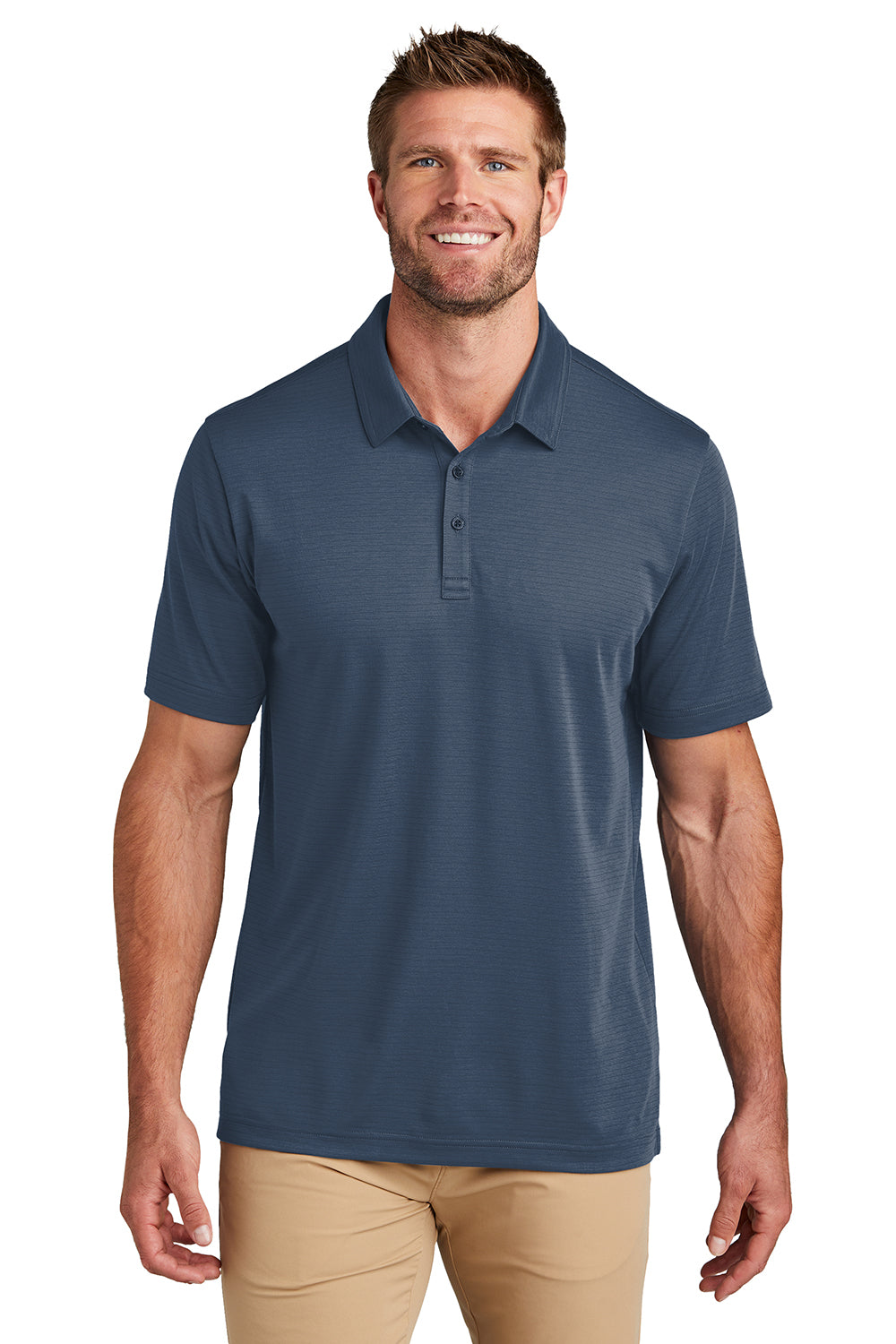 TravisMathew TM1MY399 Mens Bayfront Moisture Wicking Short Sleeve Polo Shirt Insignia Blue Model Front
