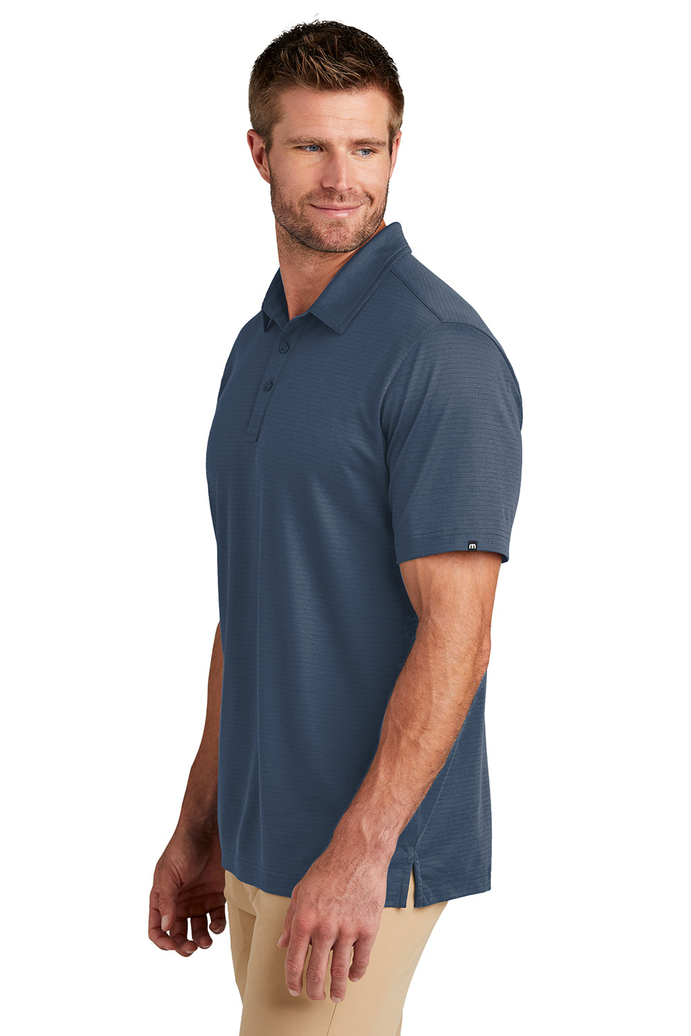TravisMathew TM1MY399 Mens Bayfront Moisture Wicking Short Sleeve Polo Shirt Insignia Blue Model Side