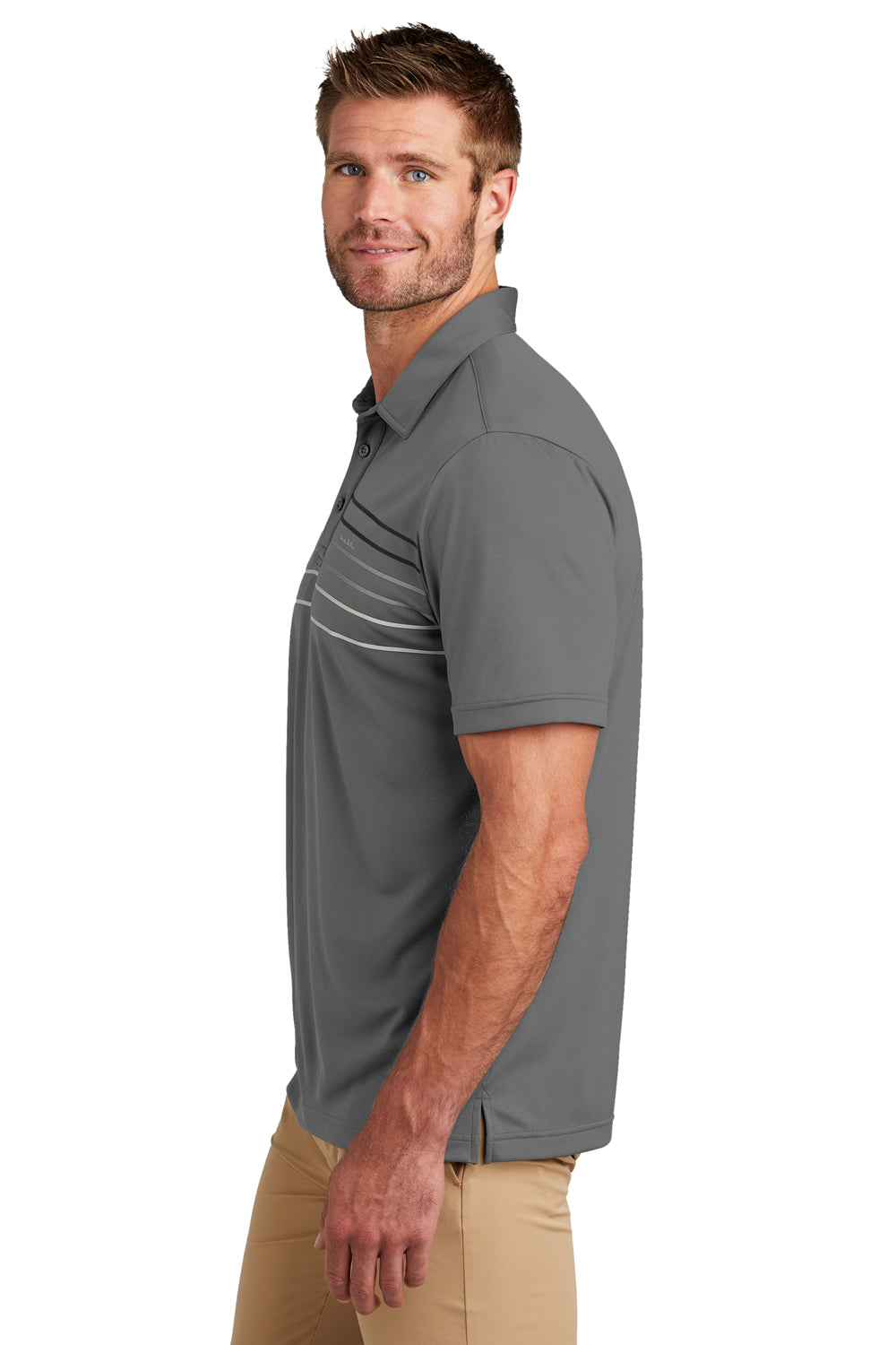 TravisMathew TM1MY400 Mens Coto Performance Wrinkle Resistant Short Sleeve Polo Shirt Dark Grey Model Side