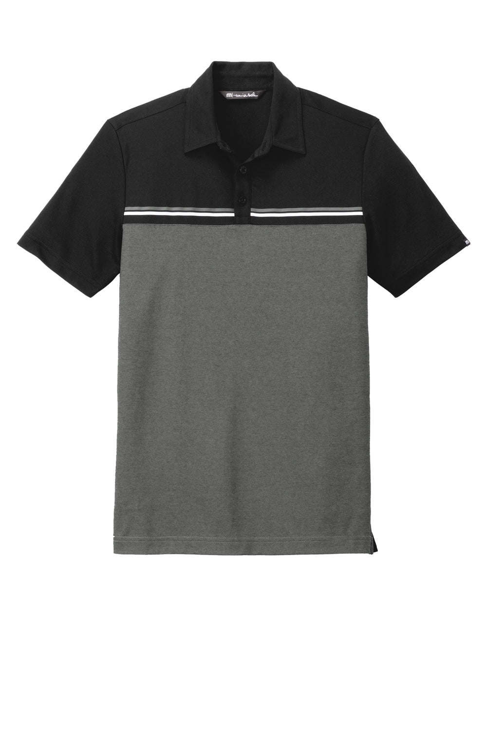 TravisMathew TM1MY401 Mens Sunset Blocked Wrinkle Resistant Short Sleeve Polo Shirt Black/Heather Dark Grey Flat Front