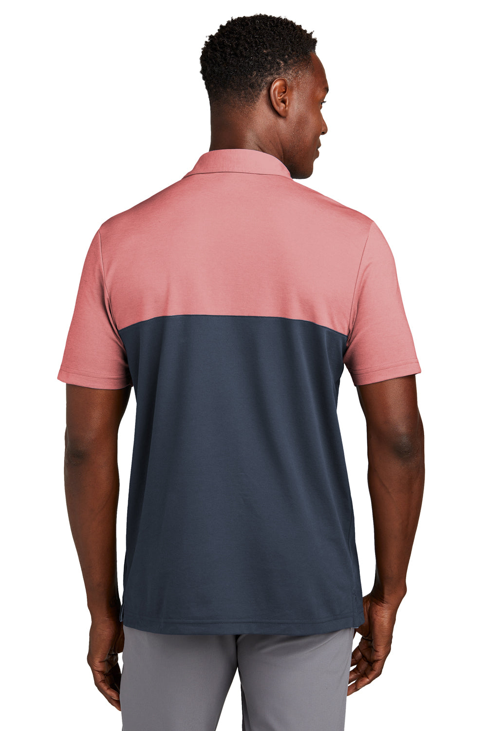 TravisMathew TM1MY401 Mens Sunset Blocked Wrinkle Resistant Short Sleeve Polo Shirt Heather Cardinal Red/Blue Nights Model Back