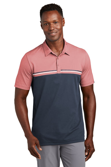 TravisMathew TM1MY401 Mens Sunset Blocked Wrinkle Resistant Short Sleeve Polo Shirt Heather Cardinal Red/Blue Nights Model Front