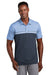 TravisMathew TM1MY401 Mens Sunset Blocked Wrinkle Resistant Short Sleeve Polo Shirt Heather Riviera Blue/Blue Nights Model Front