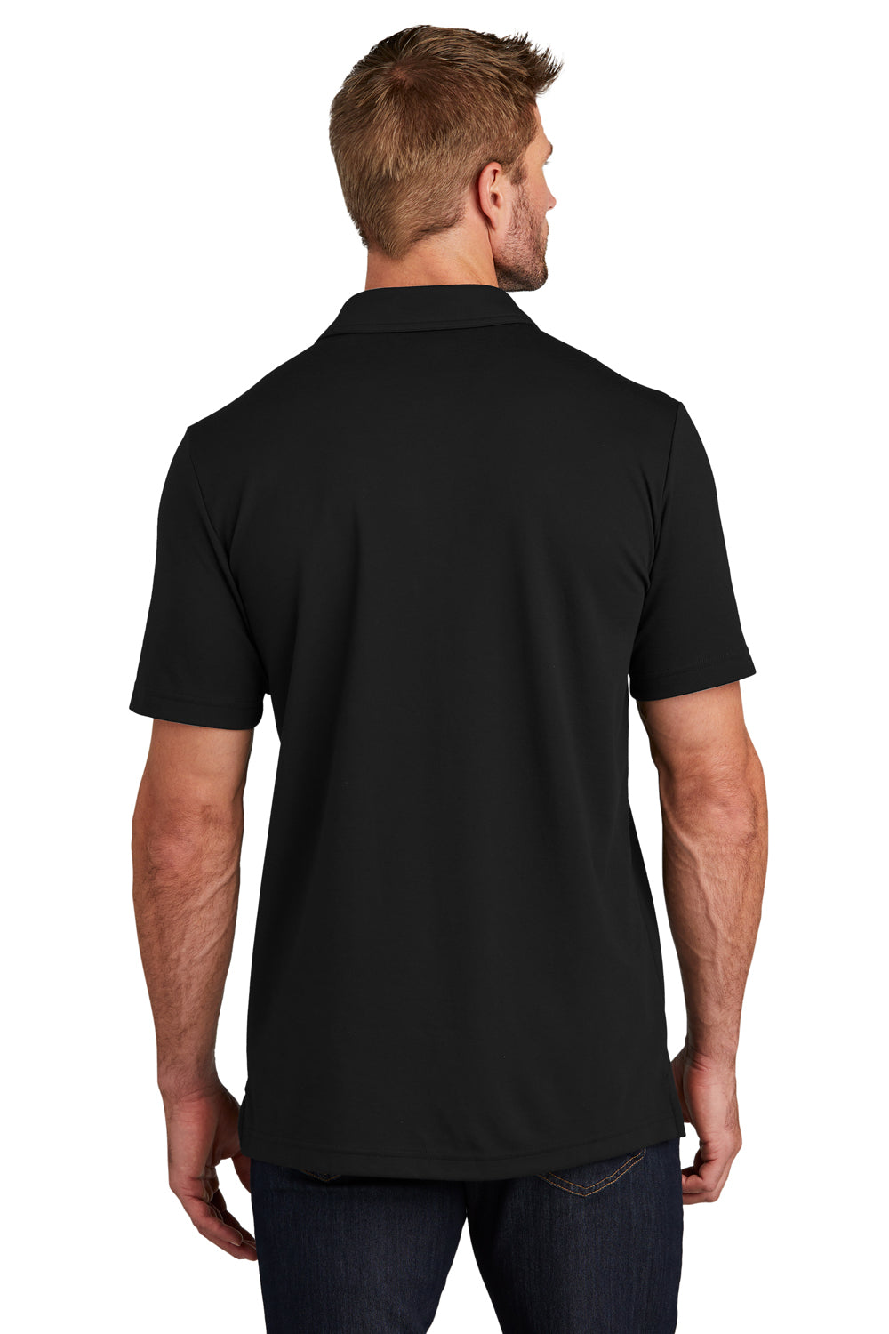 TravisMathew TM1MY402 Mens Coastal Wrinkle Resistant Short Sleeve Polo Shirt Black Model Back
