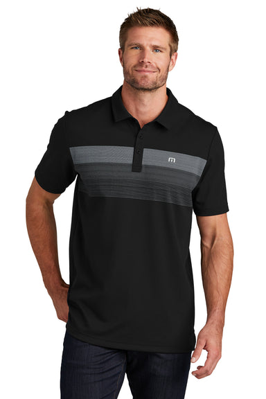 TravisMathew TM1MY402 Mens Coastal Wrinkle Resistant Short Sleeve Polo Shirt Black Model Front
