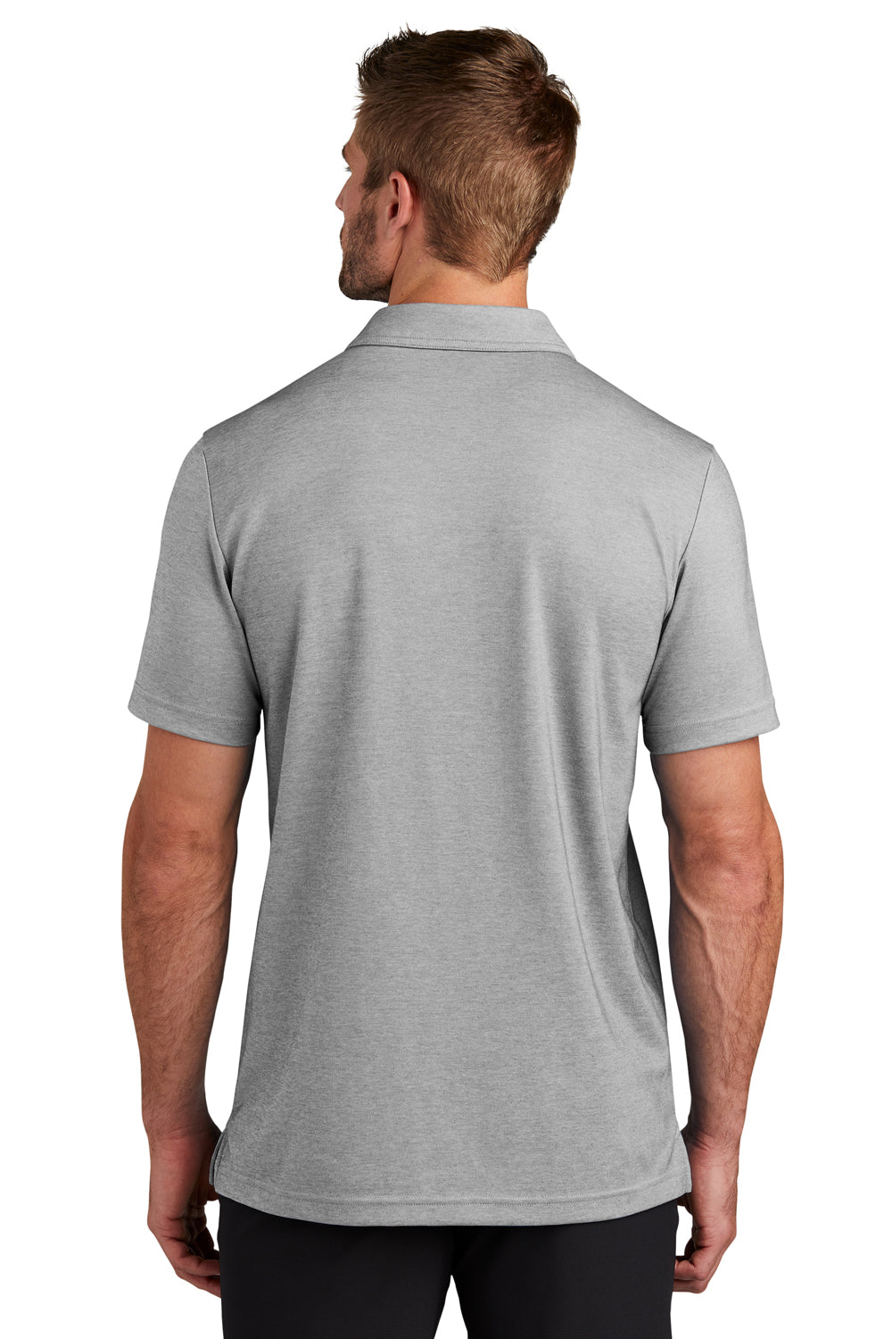 TravisMathew TM1MY402 Mens Coastal Wrinkle Resistant Short Sleeve Polo Shirt Heather Quiet Shade Grey Model Back