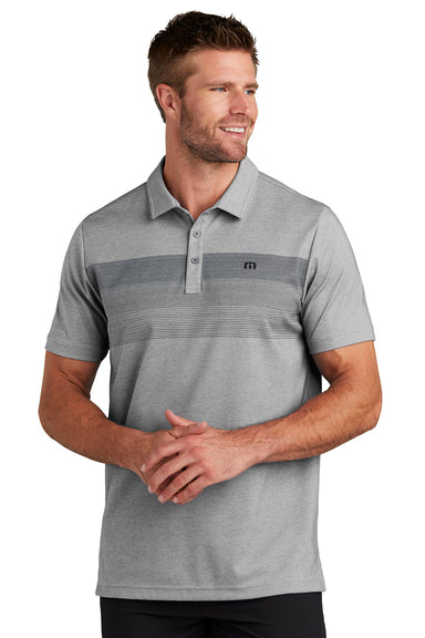 TravisMathew TM1MY402 Mens Coastal Wrinkle Resistant Short Sleeve Polo Shirt Heather Quiet Shade Grey Model Front