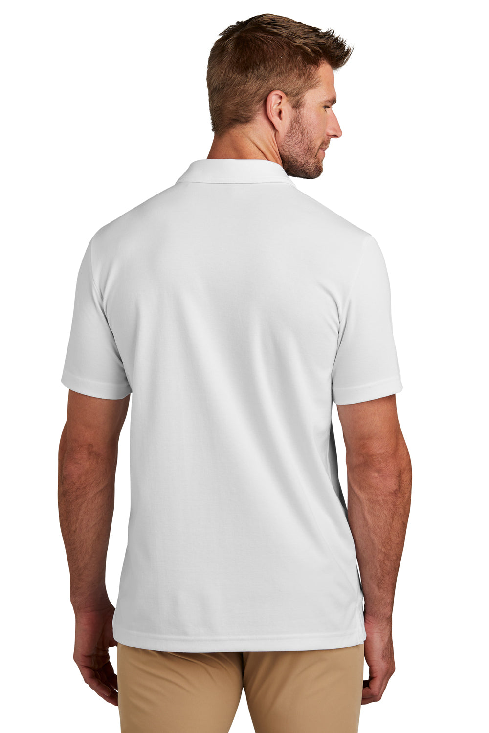 TravisMathew TM1MY402 Mens Coastal Wrinkle Resistant Short Sleeve Polo Shirt White Model Back