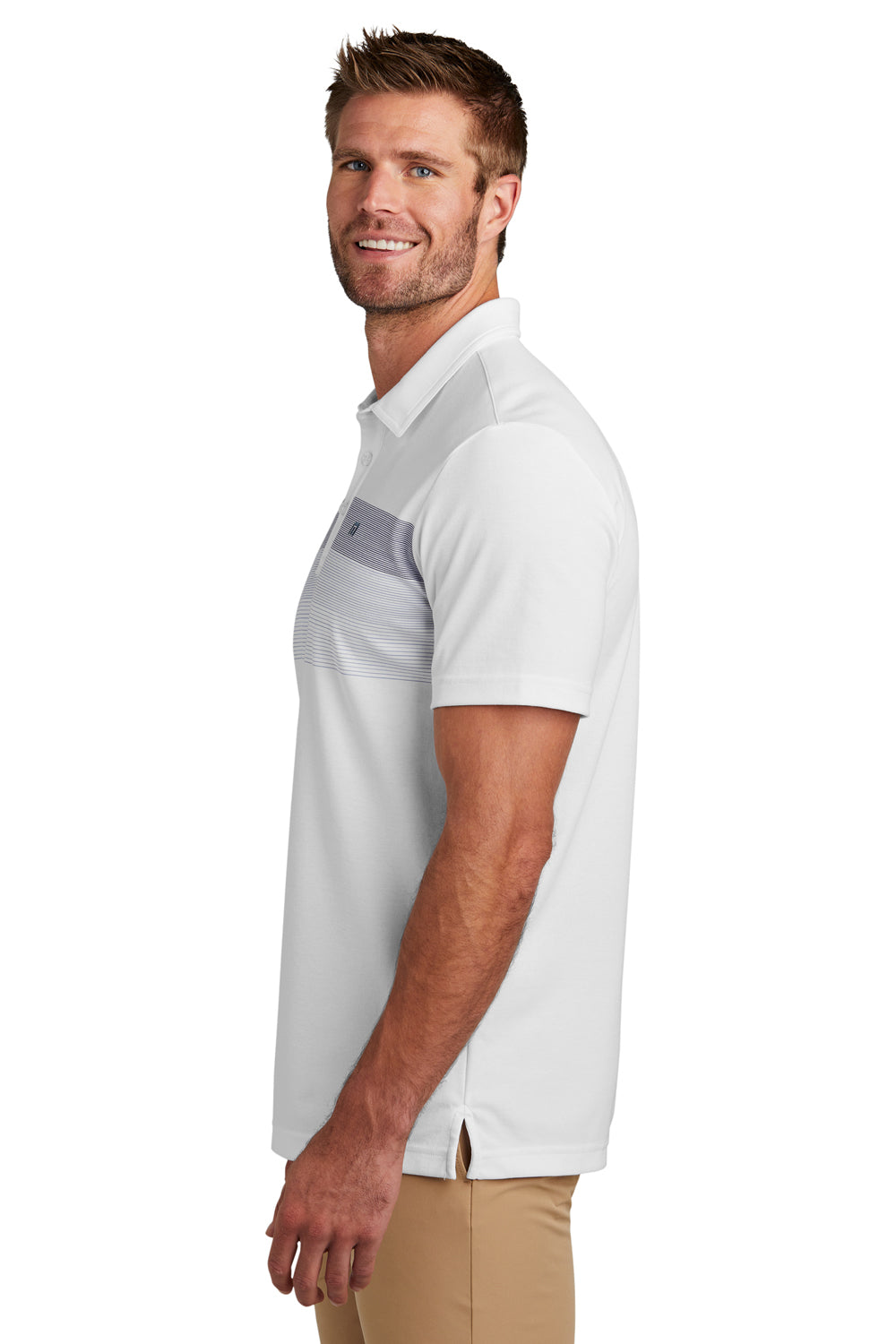 TravisMathew TM1MY402 Mens Coastal Wrinkle Resistant Short Sleeve Polo Shirt White Model Side