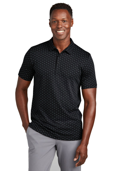 TravisMathew TM1MY403 Mens Oceanside Geo Wrinkle Resistant Short Sleeve Polo Shirt Black/Aegean Blue Model Front