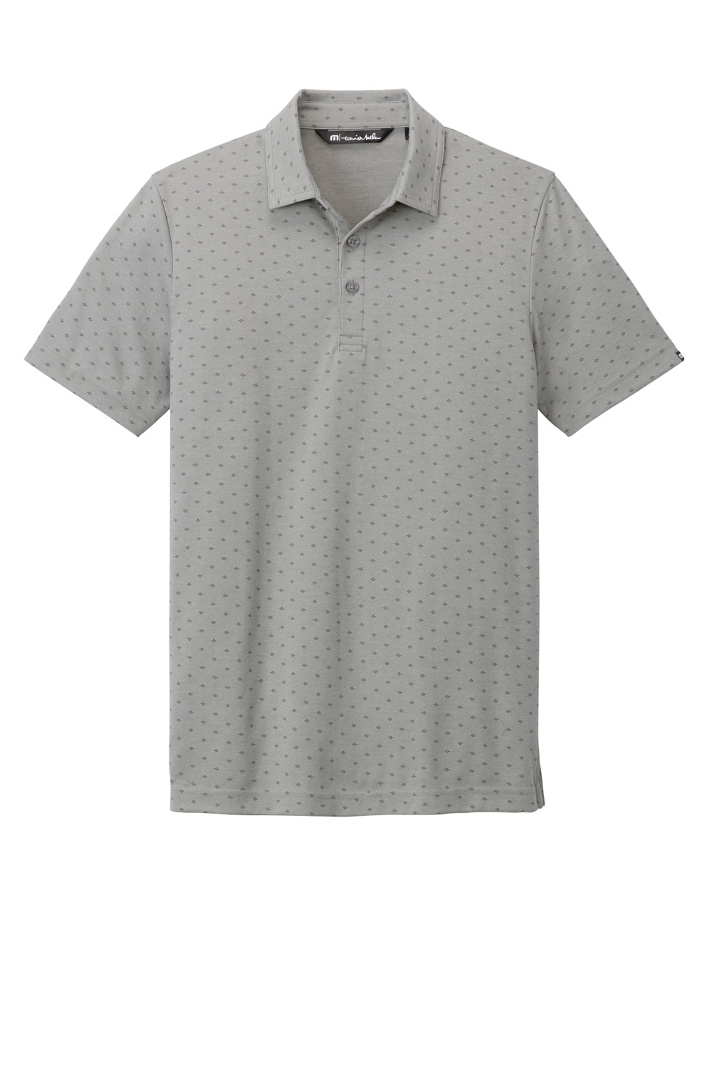 TravisMathew TM1MY403 Mens Oceanside Geo Wrinkle Resistant Short Sleeve Polo Shirt Heather Quiet Shade Grey/Dark Grey Flat Front