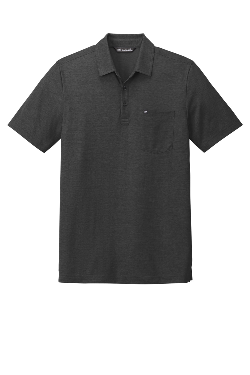 TravisMathew TM1MY404 Mens Oceanside Moisture Wicking Short Sleeve Polo Shirt w/ Pocket Heather Black Flat Front