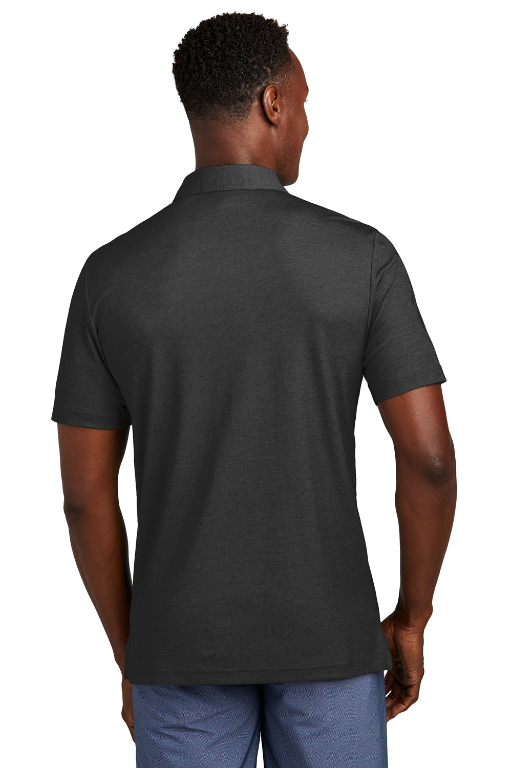 TravisMathew TM1MY404 Mens Oceanside Moisture Wicking Short Sleeve Polo Shirt w/ Pocket Heather Black Model Back