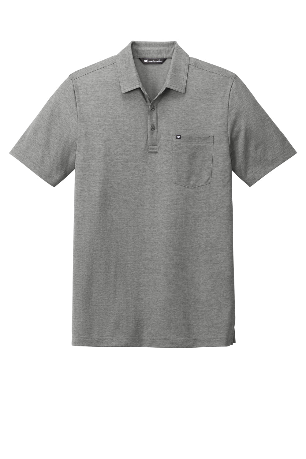 TravisMathew TM1MY404 Mens Oceanside Moisture Wicking Short Sleeve Polo Shirt w/ Pocket Heather Quiet Shade Grey Flat Front