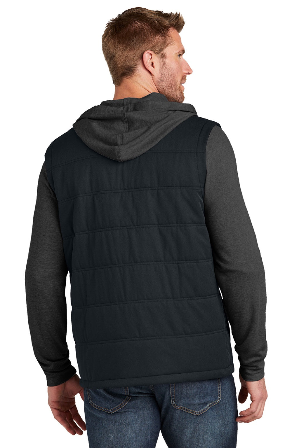 TravisMathew TM1MZ336 Mens Tides Up Wrinkle Resistant Full Zip Hooded Jacket Black/Heather Black Model Back