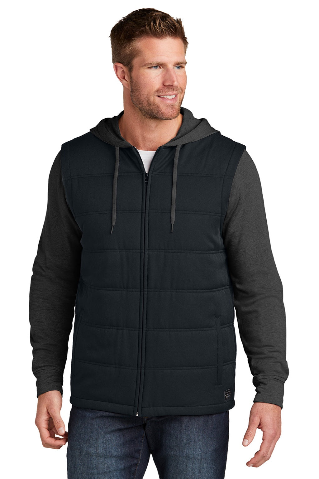 TravisMathew TM1MZ336 Mens Tides Up Wrinkle Resistant Full Zip Hooded Jacket Black/Heather Black Model Front