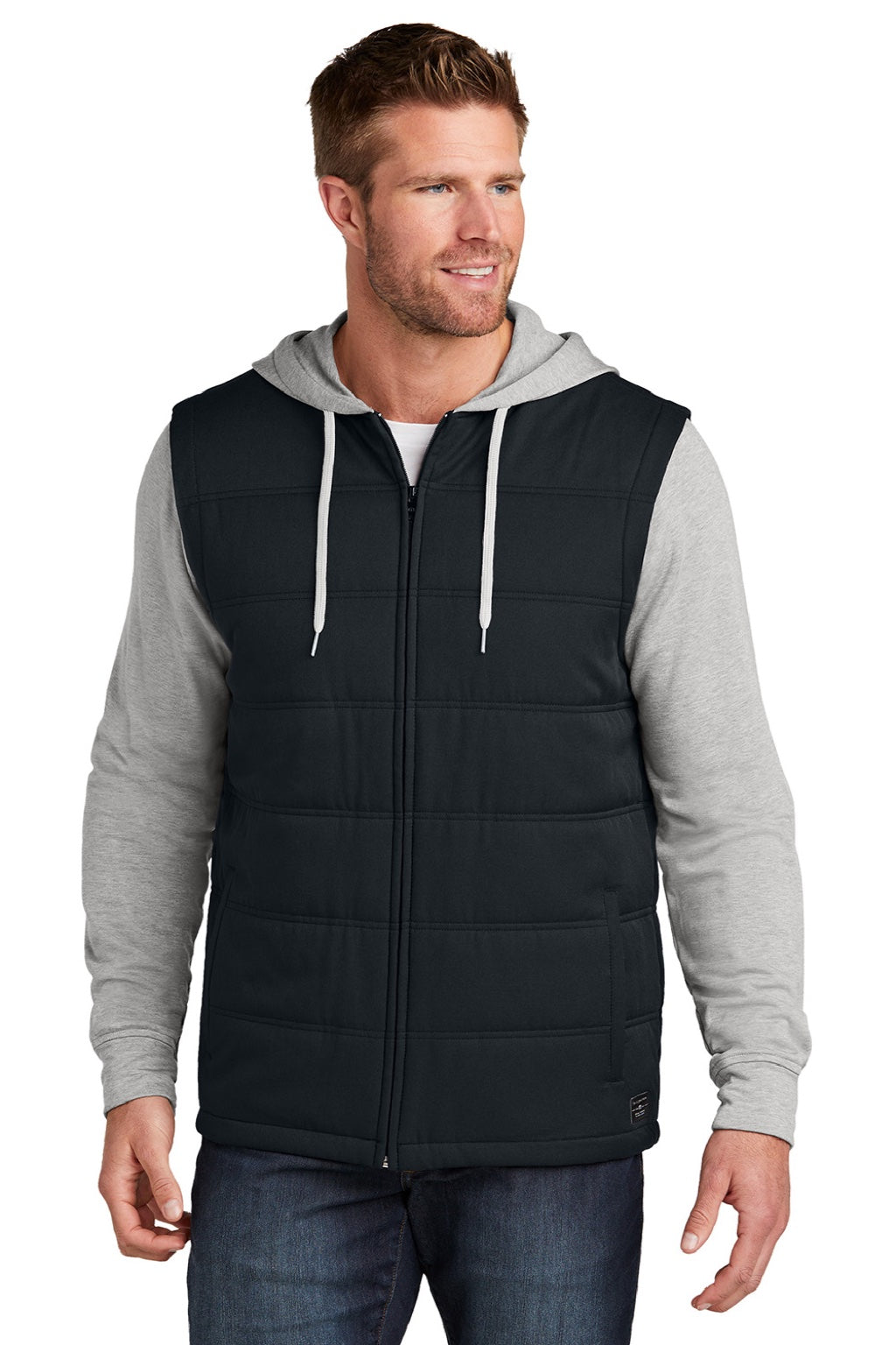 TravisMathew TM1MZ336 Mens Tides Up Wrinkle Resistant Full Zip Hooded Jacket Black/Heather Grey Model Front