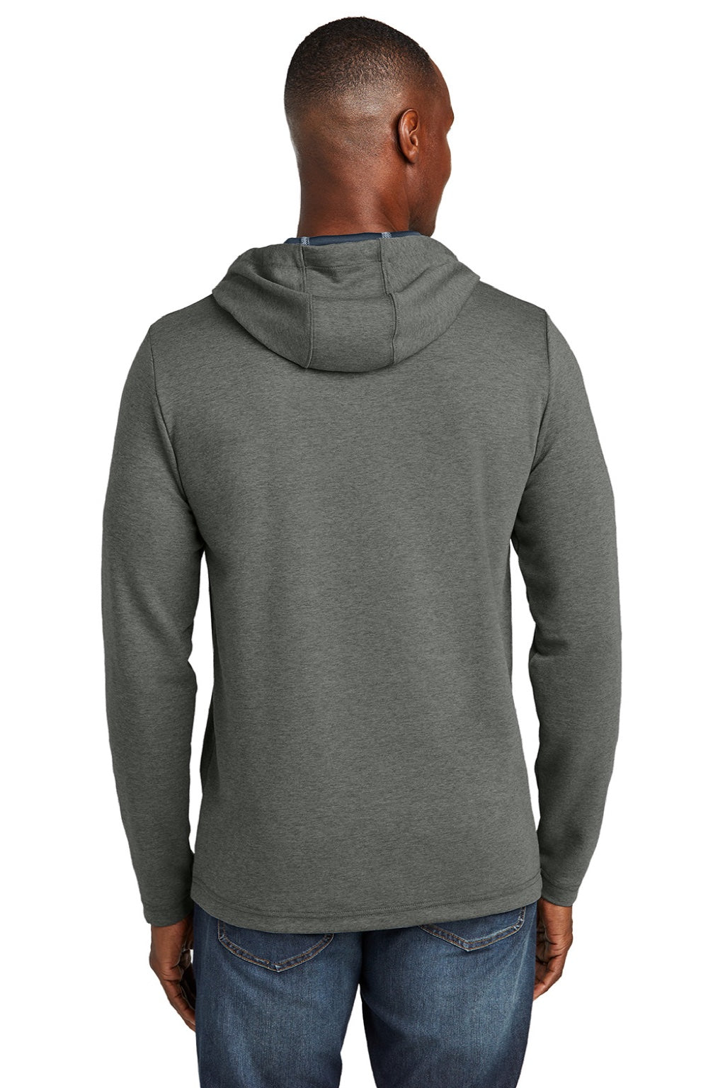 TravisMathew TM1MZ337 Mens Coveside Wrinkle Resistant Hooded Sweatshirt Hoodie w/ Pouch Pocket Heather Dark Grey Model Back