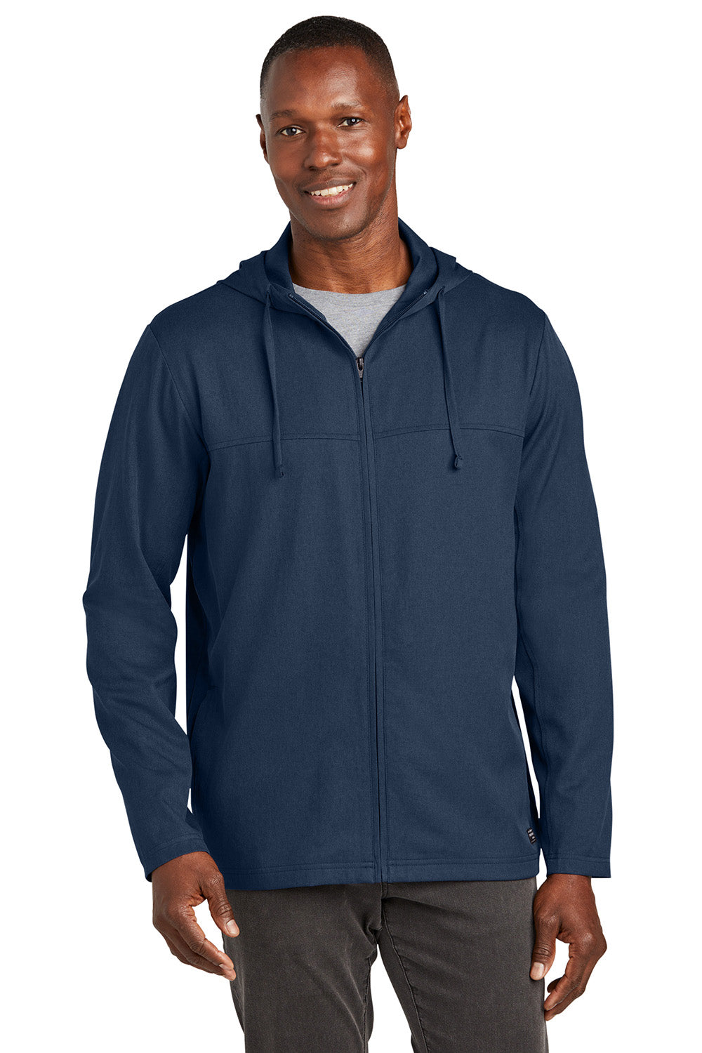 TravisMathew TM1MZ338 Mens Balboa Full Zip Hooded Jacket Heather Night Blue Model Front