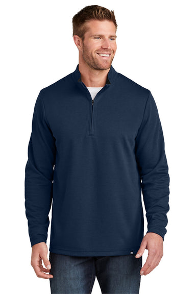 TravisMathew TM1MZ339 Mens Coveside Wrinkle Resistant 1/4 Zip Sweatshirt Night Blue Model Front