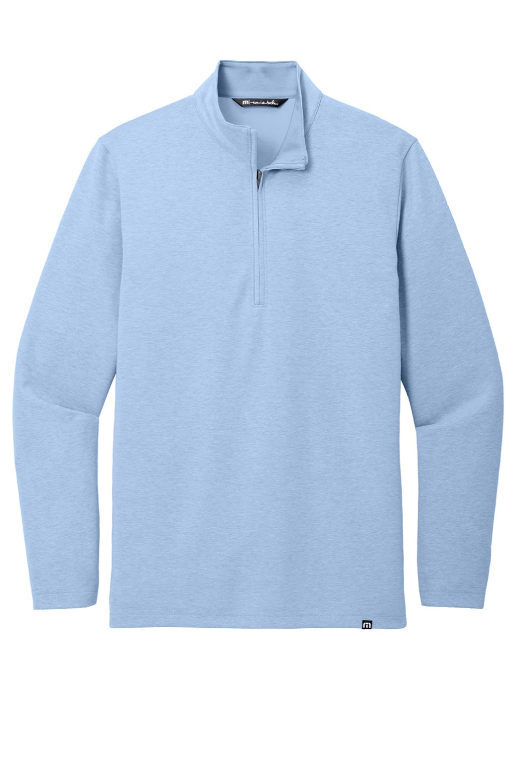 TravisMathew TM1MZ339 Mens Coveside Wrinkle Resistant 1/4 Zip Sweatshirt Heather Light Blue Flat Front